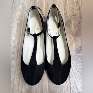 Clorinda Antinori Black Suede T-Strap Ballet Flats Size 39 EUC